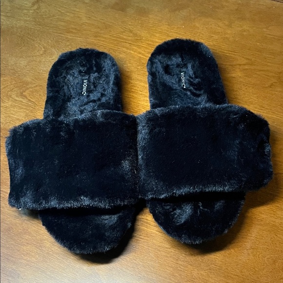 Vionic Dream Plush Black Faux Fur Size 9 - Picture 1 of 5
